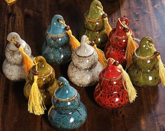 Mini tarro de cerámica para té – Botella de calabaza con cambio de temperatura, pequeño recipiente hermético para té, hierbas, polvos, botella de los deseos