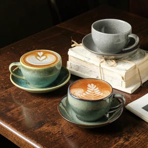 Gradient Ceramic Latte Mug Set – Handmade Coffee Cup with Saucer