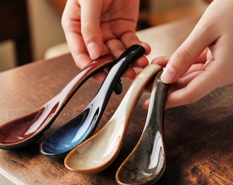 Asian Ceramic Ramen Spoon | Handmade Japanese Pottery Soup Spoon