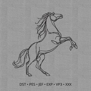 Rearing Horse Embroidery Design, Minimalist Equestrian Line Art (Digital Download)