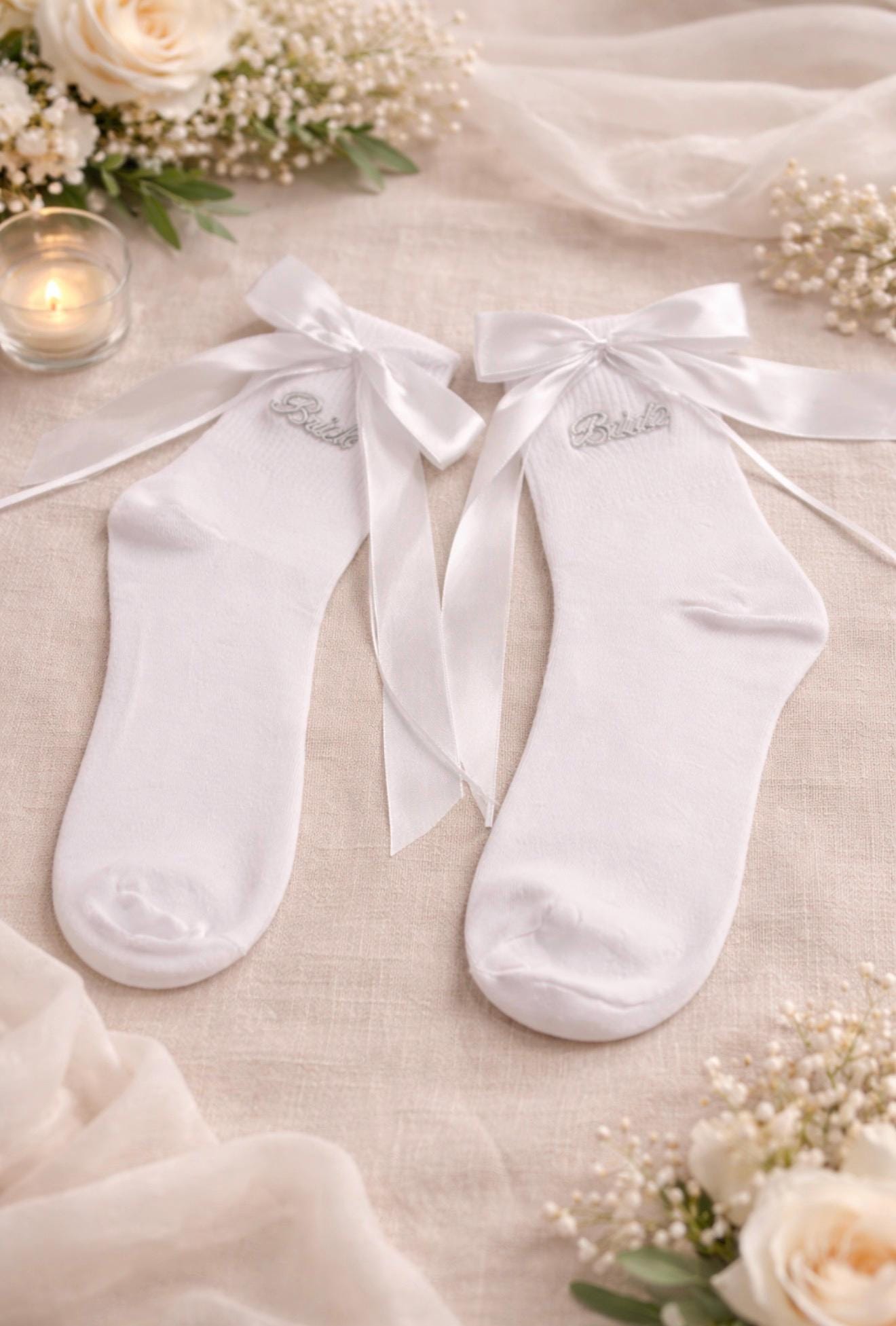 2 pezzi Da sposa Giarrettiera Matrimonio,Calze da sposa in pizzo con fiocco,Accessorio Nuziale,reggicalze da sposa,Coscia Gamba Accessori per Damigella d'onore,Bianco