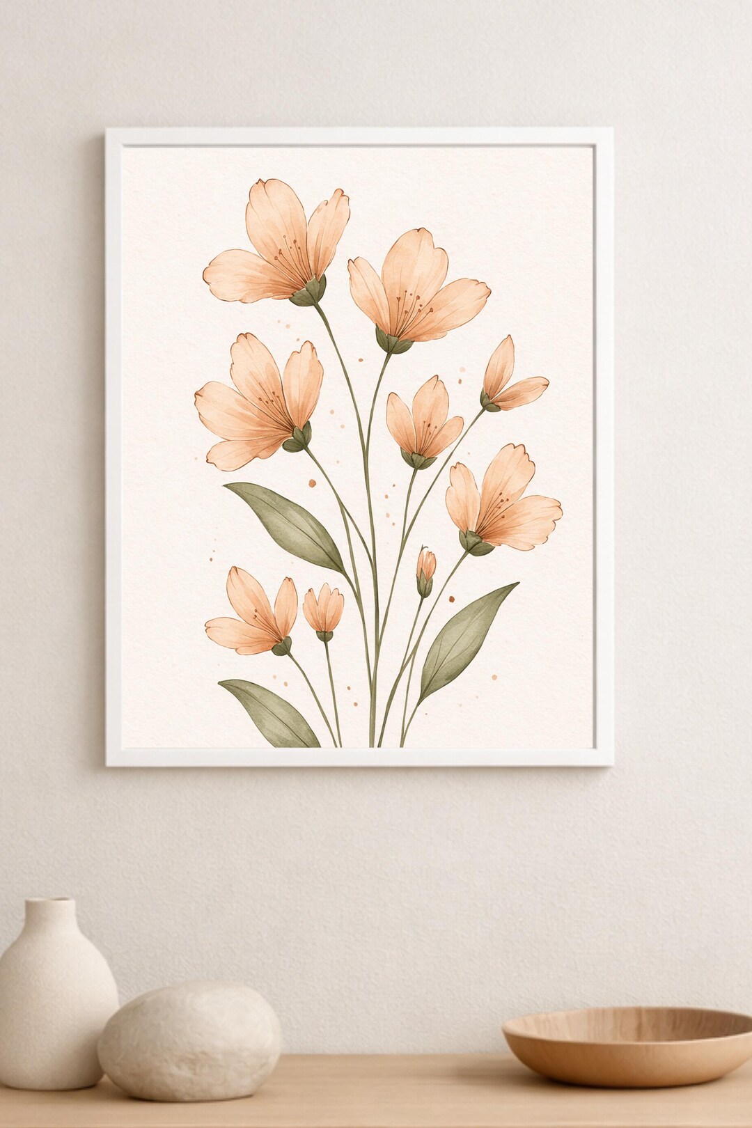 Neutral Botanical Flower Printable Wall Art, Boho Floral Print, Beige ...
