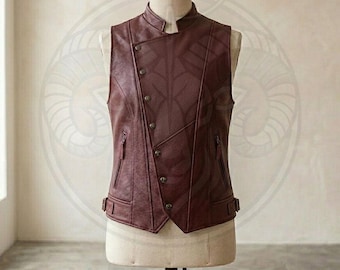 Męska bordowa skórzana kamizelka motocyklowa Cafe Racer – styl vintage w kolorze bordowym