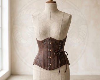 Corsé de cuero steampunk, faja reductora marrón, entrenador de cintura de cuero genuino, cosplay vikingo