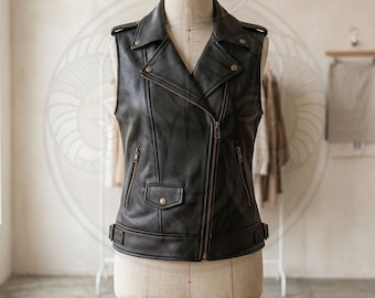 Men's Black Leather Biker Vest – Moto Gothic Punk Waistcoat