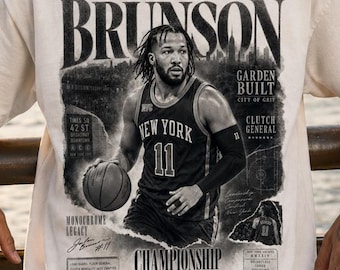 Jalen Brunson Png Basketball Print NY Knicks Basketball Player Basketball Fan Monochromes T-Shirt Kultiger 2026 Champion Sublimationsdesign