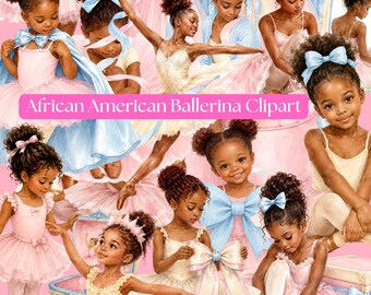 Afroamerikanische Tanz Ballerina Clipart, schwarze Ballerina PNG, Aquarell Ballett Mädchen Clipart, rosa Tutu Tanz kommerzielle Nutzung Set von 150