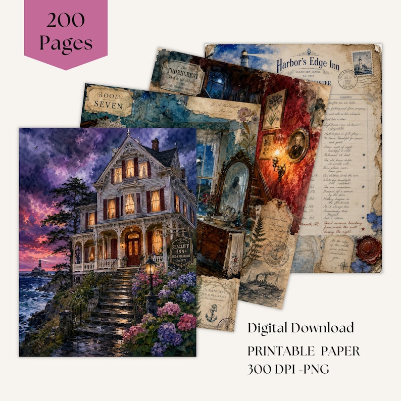 Coastal Gothic Junk Journal Kit, 200 Printable Pages, Vintage Maine ...