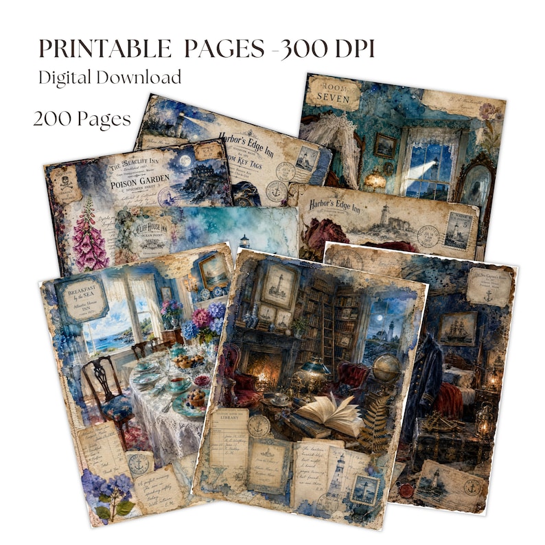 Coastal Gothic Junk Journal Kit, 200 Printable Pages, Vintage Maine ...