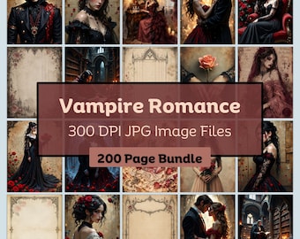 Vampire Romance Junk Journal Kit, Gothic Dark Romance druckbare Seiten, Vampir Braut Ephemera, viktorianische Rose Journal, digitaler Download