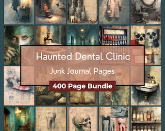 Haunted Dentish Klinik Junk Journal Seiten, Gruseliges Gothic Scrapbook Kit Vintage Medizinisches Ephemera Digitaler Download Kaninchen Apotheker 400 Seiten