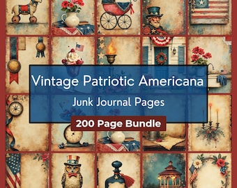 Vintage Patriotic Americana Junk Journal Seiten 200 Printable 4.Juli Stationär Rot Weiß Blau Digitales Papier, 8,5 x 11 Digitaler Download