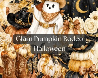 Glam Kürbis Western Halloween Clipart PNG 100 Aquarell Cowgirl Kürbis Rodeo Digitale Downloads Land Geist Cowboy Hut Stiefel Rodeo
