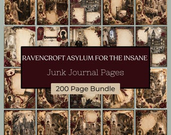 RavenCroft Insane asyl Gothic Junk Journal Pages Dark Academia Printable Kit Vintage Ephemera Digitales Papier Bundle Gruselige Krankenschwester Horror
