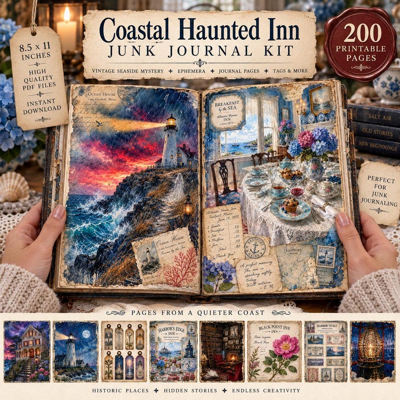 Coastal Gothic Junk Journal Kit, 200 Printable Pages, Vintage Maine ...