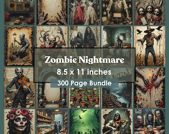 Zombie Apocalypse Junk Journal Seiten, Horror Printable Journal Halloween Nightmare 300 JPG Seiten 8.5x11 Digital Paper Bundle Creepy Horror