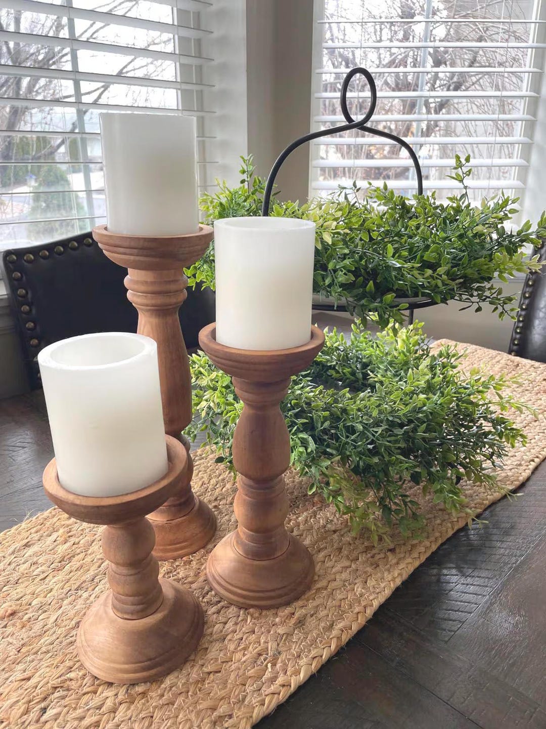 Farmhouse Wooden Candle Holders Set of 3 Rustic Pillar Candle Stands ...