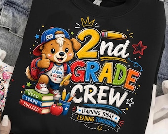 Camiseta de equipo de segundo grado PNG, diseño digital de regreso a clases, gráfico de camiseta de estudiante de segundo grado, lindo perro escolar PNG, aprendizaje hoy liderando.
