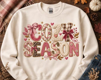 Cozy Season SVG Bundle, Fall CoquettePNG Bundle, Autumn Patchwork SVG PNG, Cute Bow Floral Sweatshirt Design, Cozy Season Shirt Design