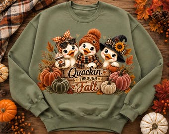 Cute Fall Ducklings PNG, Quackin Through Fall Sublimation Design, Autumn Duck PNG, Pumpkin Duckling Shirt Design, Fall T Shirt PNG