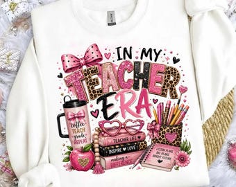 En mi época de maestra PNG, diseño de maestra coqueta, maestra con lazo rosa PNG, sublimación de reina del aula, diseño de camiseta retro para maestra, regreso a clases