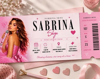 Sabrina Skye Concert Ticket Template | Editable Canva Concert Ticket | Printable Concert Gift | Short n' Sweet Inspired Ticket
