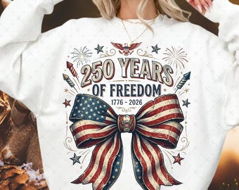 PNG SVG del 250 aniversario de EE. UU., Lazo patriótico 1776-2026, 250 años de libertad en Estados Unidos, Coquette 4 de julio Sublimación Cricut