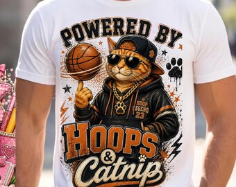 Impulsado por Hoops y Catnip PNG Baloncesto Gato PNG Divertido Diseño de Camiseta Deportiva Gato Retro Amante del Baloncesto Sublimación