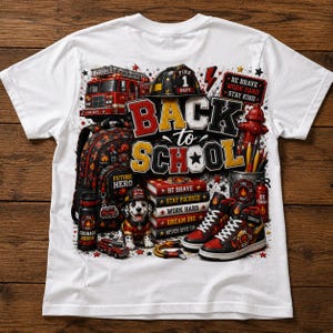 Camiseta de bombero para la vuelta al cole, camiseta para niño futuro bombero, camiseta escolar de camión de bomberos, camiseta gráfica de estudiante bombero, regalo para el primer día de clases