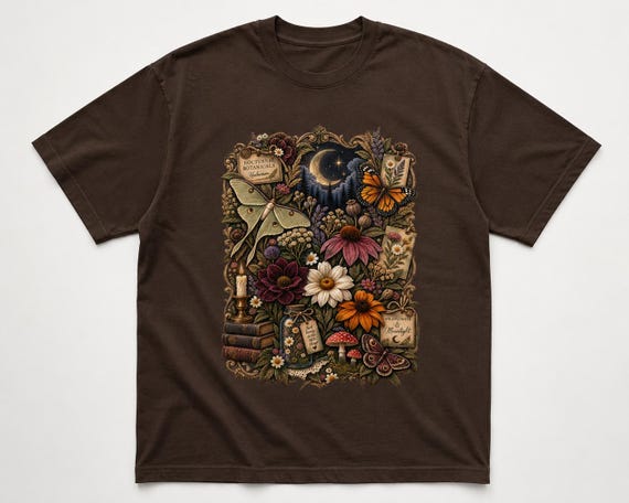 Nocturnal Botanicals Png, Vintage Botanical Moth Png, Moonlit Wildflower Png, Dark Academia Sublimation, Nature Shirt Design