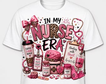 Na minha era de enfermeira png | Enfermeira coquete png | Design de sublimação de enfermeira com estampa de leopardo rosa | Camiseta fofa de enfermeira png | Download digital médico para RN CNA