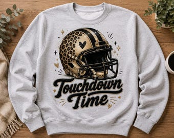 Touchdown Time PNG,Game Day Football Helmet,Football Mom Sublimation Design,Black Gold Football Shirt,Leopard Floral Helmet,Football Season