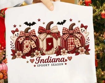 Gruselsaison in Indiana (PNG), Halloween-Shirt-Design für Indiana, Herbststickerei (PNG), Kürbis aus Indiana (PNG), Halloween-Sublimation