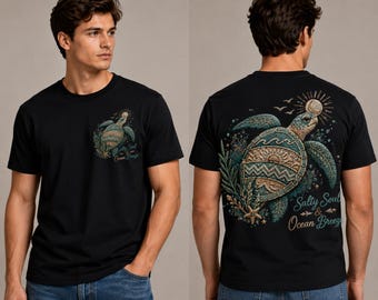 Meeresschildkröte Hibiskus Blume Sublimation, Retro Teal Schildkröte Design, tropische himmlische Ozean Kunst, Sommer Design png, salzige Seele Ozean Brise png