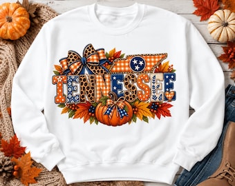 Tennessee Fall PNG, Leopard Pumpkin Shirt Design, Buffalo Plaid Tennessee PNG, Autumn Sublimation, DTF Transfer, Fall Digital Download
