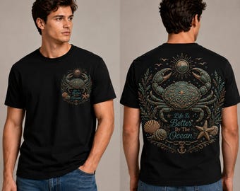 Das Leben ist besser am Meer PNG|Küstenkrabbe Sublimationsdesign|Vintage gestickte Sea Life Clipart|Strandliebhaber Shirt PNG|Nautical Digital
