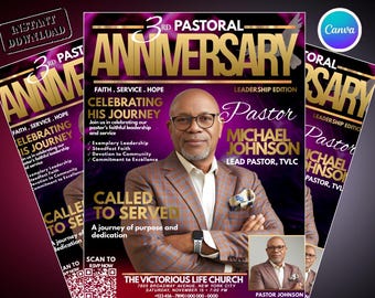 Pastoral Jubiläum Flyer Vorlage Canva Editable | Kirche Jubiläum Programm Flyer | Pastor Wertschätzung Poster | Kirchen-Veranstaltungsflyer A4