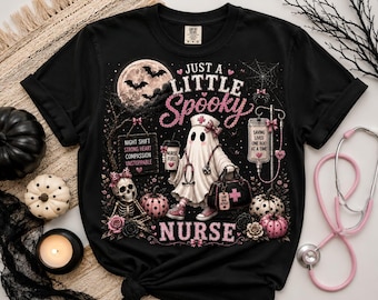 Una enfermera un poco espeluznante PNG, Fantasma de enfermera de Halloween PNG, Lindo diseño de enfermera de Halloween, Camiseta de enfermera de turno de noche PNG, Enfermera coqueta rosa