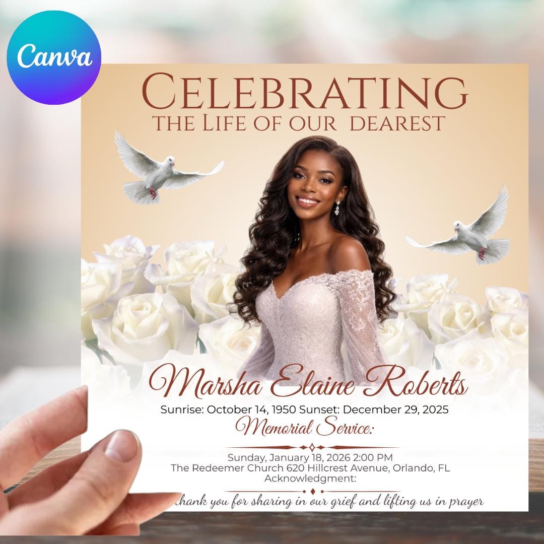 Funeral Invitation Template, Celebration of Life Evite, Canva Editable ...