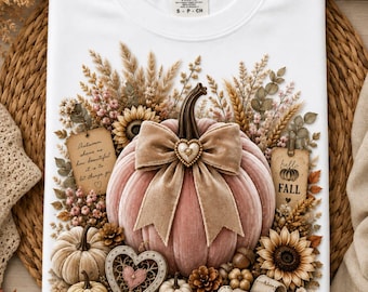 Fall Pumpkin PNG, Autumn Pumpkin Bow PNG, Rustic Fall Sublimation Design, Sunflower Pumpkin PNG, Cozy Fall Shirt Design, Instant Download