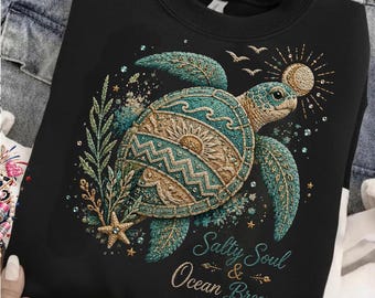 Sublimación de flor de hibisco con tortuga marina, diseño retro de tortuga verde azulada, arte tropical celestial del océano, diseño de verano png, brisa marina de alma salada png