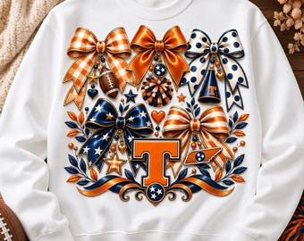 Tennessee Football Fan PNG, Southern Game Day Bow PNG, Charm Football Design, Orange Sports PNG, Sublimation Transfer Design
