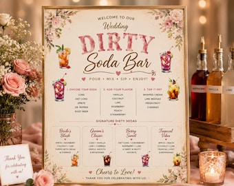 Hochzeit Dirty Soda Bar Menüvorlage, bearbeitbares Canva Soda Bar Schild, Signature Drink Station Menü, minimalistisches Party Schild, digitaler Download