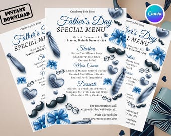 Plantilla editable de menú para el Día del Padre en Canva / Diseño de menú para barbacoa / Tarjeta de menú para la parrillada de papá / Menú imprimible para brunch y cena / Descarga instantánea