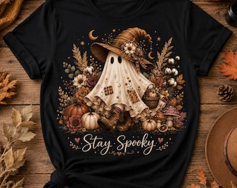 Stay Spooky Ghost PNG, Boho Halloween Ghost Sublimation, Cute Witch Ghost PNG, Cottagecore Halloween Shirt Design, Fall Pumpkin PNG,
