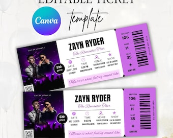 Editable Concert Ticket Canva, Printable Tickets Template, DIY Custom Concert Ticket, Birthday Gift Idea, Surprise Gift, Digital Download