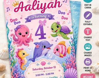 Convite de Aniversário Tubarão, Convite de Aniversário Tubarãotástico, Convite de Aniversário Fundo do Mar, Convite para Festa Infantil com Tema Oceano, Canva Editável