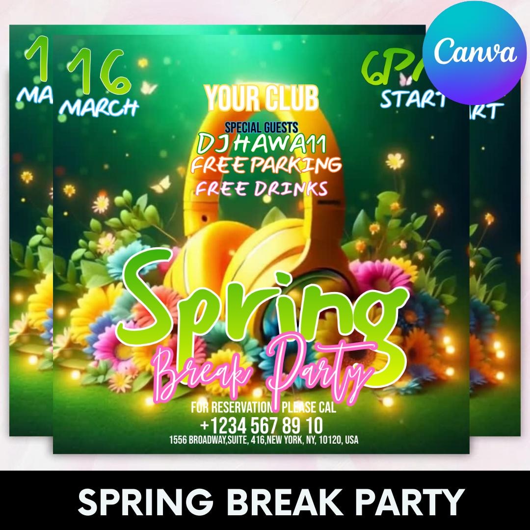 Editable Spring Break Party Invitation Template (canva) (digital ...