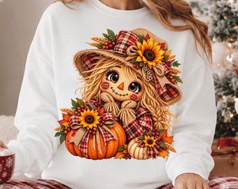 Fall Scarecrow PNG Bundle, Cute Scarecrow Girl PNG, Thanksgiving PNG, Patchwork Scarecrow png, Autumn Sublimation Design