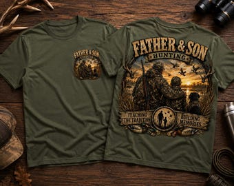 Vater-Sohn-Jagd-PNG-Bundle, Vorder- und Rückendesign für T-Shirts, Entenjagd-Vater und Sohn (PNG), Jagdfamilien-Sublimationsdruck, DTG-PNG